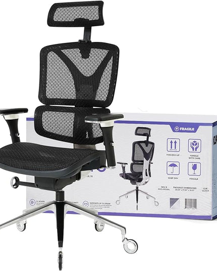 Nouhaus Ergonomic Office Chair Lumbar Support Aluminum Alloy Backrest, Big and Tall Mesh Computer Desk Chair with Adjustable Headrest, 4D Armrest and Premium Wheels(ErgoPRO,Black) - LeafyLoom