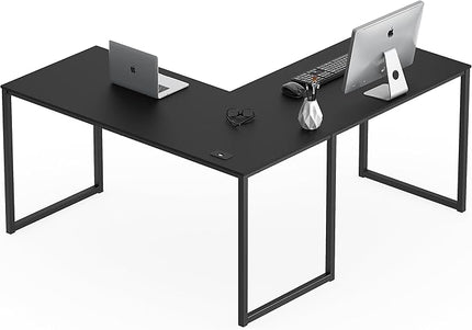 SHW Home Office 55-Inch Large L Shaped Corner Desk, 24" Deep, Black - LeafyLoom
