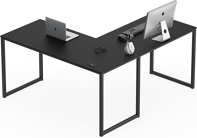 SHW Home Office 55-Inch Large L Shaped Corner Desk, 24" Deep, Black - LeafyLoom