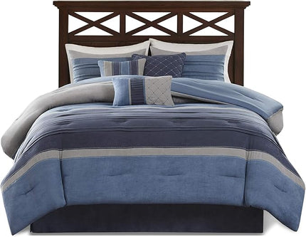 Madison Park - MP10-1638 Collins Comforter Set Bed in a Bag, Cal King(104"x92"), Blue Grey - LeafyLoom
