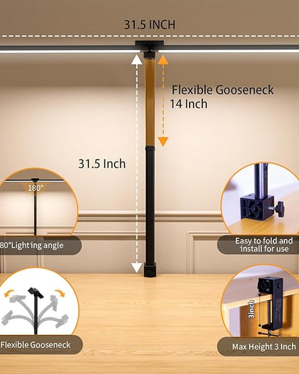 LED Desk Lamp for Home Office, Wireless Remote Control Light, Computer Desk Light, Bright Desktop Lamp, Dimmable Desk Lighting for Work, Draft, Study, Eye-Caring Desk Light (NO BATTERY) - LeafyLoom