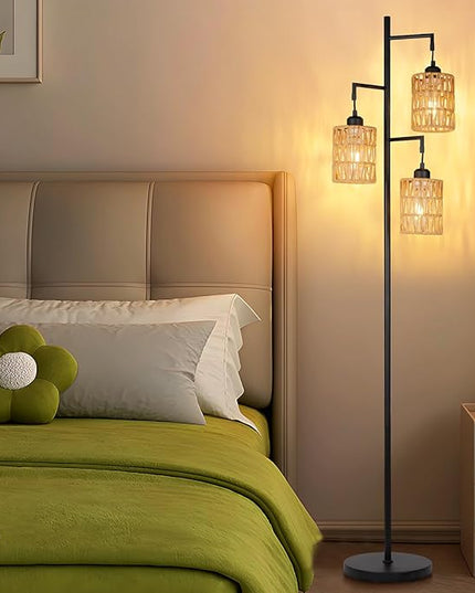 Farmhouse Floor Lamp, Industrial Style Tall Lamps, Boho Tree Standing Tall Lamp with Sturdy Modern Vintage Design for Living Room Bedroom Office Dining Room(Black) - LeafyLoom