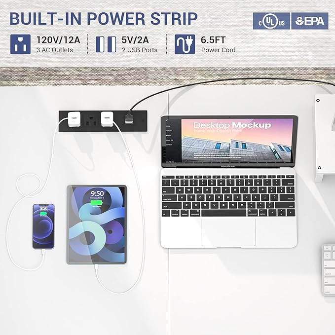 Aheaplus L Shaped Desk with Power Outlet, Standing Home Office Desk with Lift Top and File Drawer, 63'' Corner Computer Desk with Monitor Stand&Printer Shelves, Gaming Desk with Led Lights, White - LeafyLoom