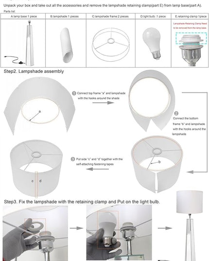 Silver Mirror Floor Lamp, Standing Decorative Lamp with Hexagon Shaped Glass Base, White Round Linen Shade, 49" Height for Living Room Bedroom, Modern Art Decor (9W LED Bulb Included) - LeafyLoom