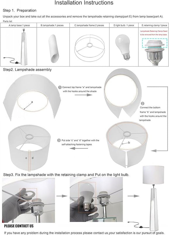 Silver Mirror Floor Lamp, Standing Decorative Lamp with Hexagon Shaped Glass Base, White Round Linen Shade, 49" Height for Living Room Bedroom, Modern Art Decor (9W LED Bulb Included) - LeafyLoom