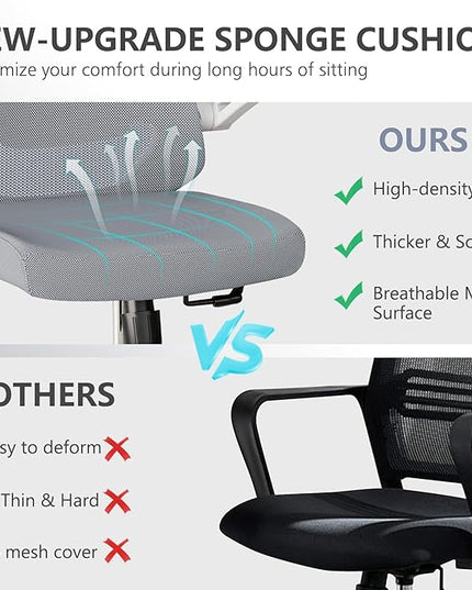 Office Chair 350LBS Capacity,Ergonomic Comfy Home Desk Chair,High Back Gaming Chair with Wheels,Mesh Computer Chair,Lumbar Support, Adjustable Headrest,Flip-up Armrest - LeafyLoom
