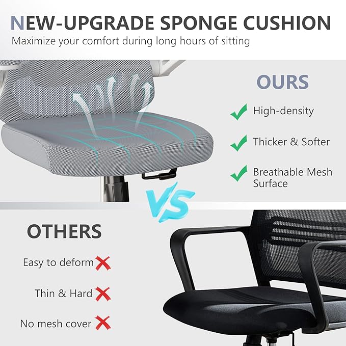 Office Chair 350LBS Capacity,Ergonomic Comfy Home Desk Chair,High Back Gaming Chair with Wheels,Mesh Computer Chair,Lumbar Support, Adjustable Headrest,Flip-up Armrest - LeafyLoom