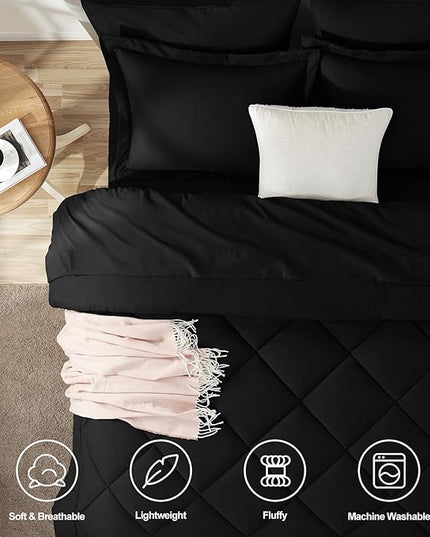 CozyLux Twin Bed in a Bag Comforter Sets with Comforter and Sheets 5 Pieces for Girls and Boys Black All Season Bedding Sets with Comforter, Pillow Sham, Flat Sheet, Fitted Sheet and Pillowcase - LeafyLoom