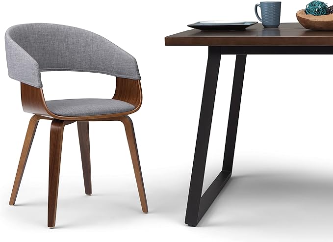 SIMPLIHOME Lowell 17 Inch Mid Century Modern Bentwood Dining Chair in Light Grey Linen Look Fabric, For the Dining Room - LeafyLoom