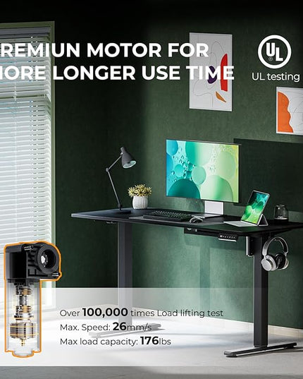 Electric Standing Desk,Adjustable Height Desk With Curved Desktop, Stand Up Desk With 2 Metal Hooks & Cable Organizer Box, Powerful Motor For Fast Switch From Sit To Stand Position 55x24 Black - LeafyLoom