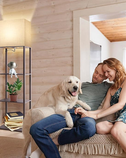 RUNTOP Plus - Floor Lamp with Shelves, Wide Shelf Lamp, Shelf Floor Lamp with 15W LED Bulb, 3 Colors Temperature, Memory Function, Large Display Storage, Standing Lamps for Living Room, Bedroom, Wood - LeafyLoom