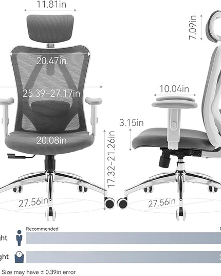 SIHOO M18 Ergonomic Office Chair, Computer Desk Chair with Adjustable Headrest and Lumbar Support, High Back Executive Swivel Chair for Home Office (Dark Gray) - LeafyLoom