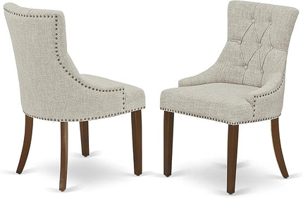East West Furniture NOFR3-MAH-05 Norfolk 3 Piece Kitchen Set Contains a Rectangle Dining Room Table with Butterfly Leaf and 2 Doeskin Linen Fabric Parsons Chairs, 32x54 Inch - LeafyLoom