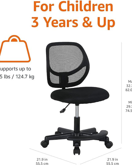 Amazon Basics Kids Adjustable Mesh Low-Back Swivel Study Desk Chair with Footrest, Black - LeafyLoom