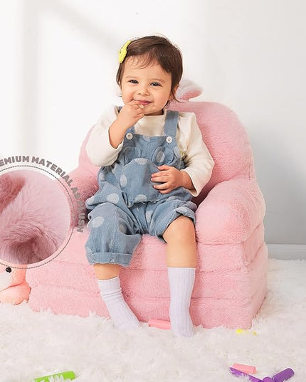 Kids Couch Fold Out Soft Toddler Chairs,Toddler Armrest Chair Bed for Play,Gift for 0-3 Years,Pink Bunny - LeafyLoom
