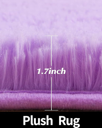 Purple Round Rug for Bedroom, Super Fluffy Circle Rugs for Baby Nursery, 5'X5' Feet Furry Carpet for Children Kids Room, Cute Soft Shaggy Rug for Girls Home Decor, Fuzzy Plush Carpets for Dorm - LeafyLoom