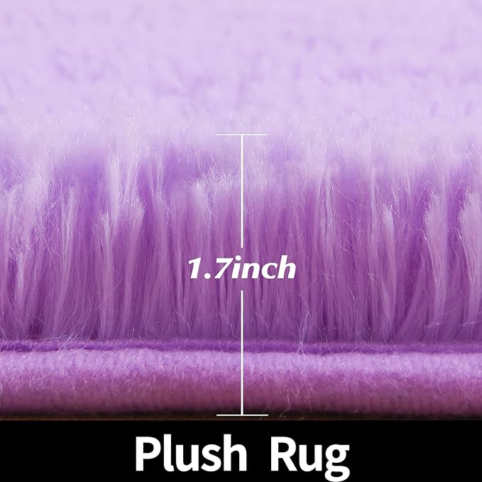 Purple Round Rug for Bedroom, Super Fluffy Circle Rugs for Baby Nursery, 5'X5' Feet Furry Carpet for Children Kids Room, Cute Soft Shaggy Rug for Girls Home Decor, Fuzzy Plush Carpets for Dorm - LeafyLoom