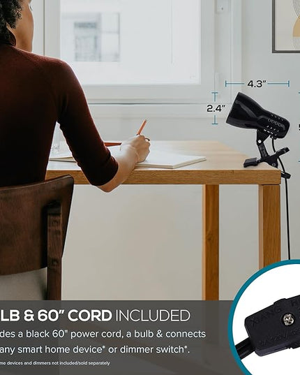 Catalina Lighting 24290-000 Adjustable LED Mini Clip Reading Lamp, Multipurpose Clip Lamp for Office, Dorm, or Bedroom, Smart Home Compatible, LED Bulb Included, 5", Black - LeafyLoom