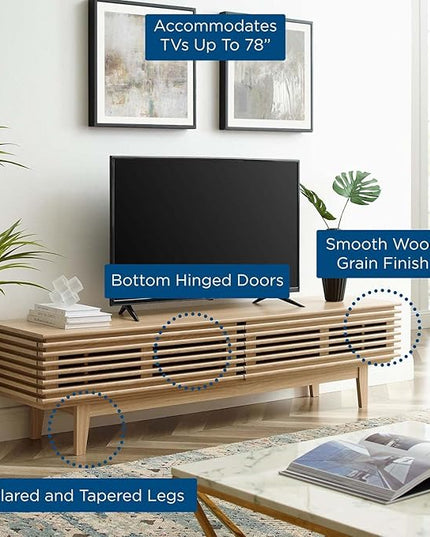 Modway Render Mid-Century Modern Low Profile 71 Inch TV Stand in Oak, 71" - LeafyLoom