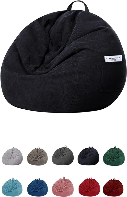 Stuffed Animal Storage Bean Bag Chair Cover (No Beans) for Kids and Adults.Soft Premium Corduroy Stuffable Beanbag for Organizing Children Plush Toys or Memory Foam Extra Large 300L (Black) - LeafyLoom