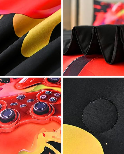Full Size Gamer Comforter Set for Boys, Game Controller 6 Pcs Bed in a Bag Full Gaming Bediing Set for Boys Kids - LeafyLoom