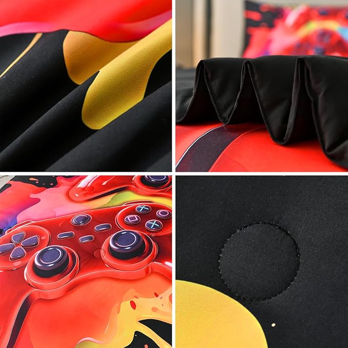 Gamer Comforter Set for Boys Kids, 6 Pcs Bed in a Bag Game Controller Boys Bediing Set Twin Size for All Season - LeafyLoom