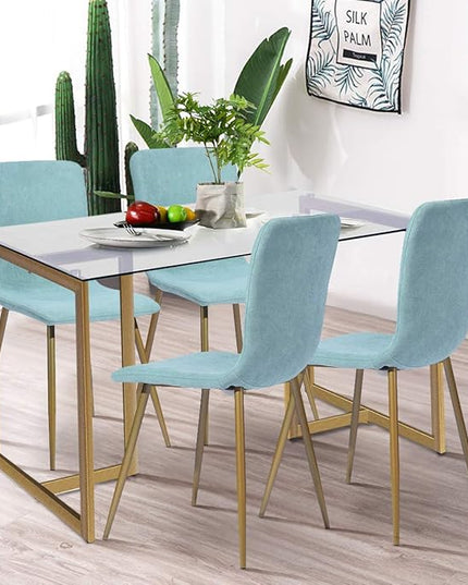 FurnitureR 47" Modern Rectangular Spacious Tempered Glass Tabletop & Gold Base Elegant Home Kitchen Room Dining Table, Gold - LeafyLoom