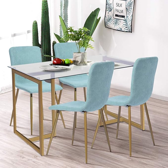 FurnitureR 47" Modern Rectangular Spacious Tempered Glass Tabletop & Gold Base Elegant Home Kitchen Room Dining Table, Gold - LeafyLoom