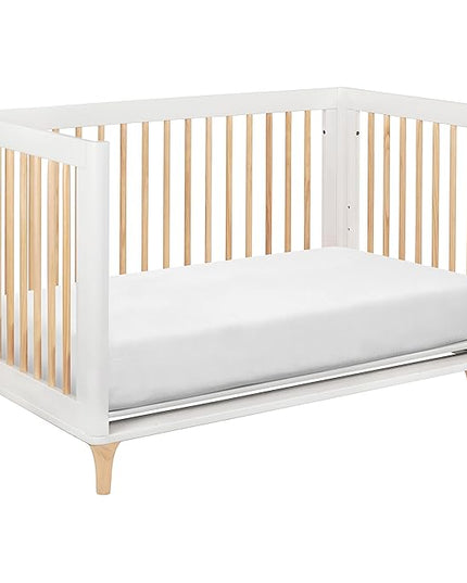 Babyletto Lolly 3-in-1 Convertible Crib with Toddler Bed Conversion Kit in White and Natural, Greenguard Gold Certified - LeafyLoom