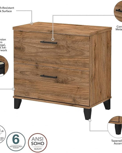 Bush Furniture Somerset 2-Drawer Lateral File Cabinet, Letter/Legal, Fresh Walnut, 30-inch (WC81380) - LeafyLoom