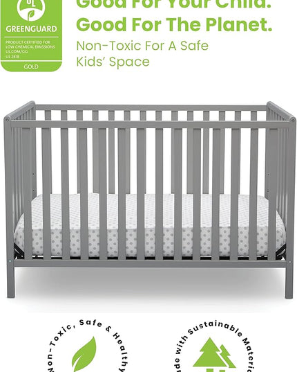 Delta Children Heartland 4-in-1 Convertible Crib - Greenguard Gold Certified, Grey - LeafyLoom