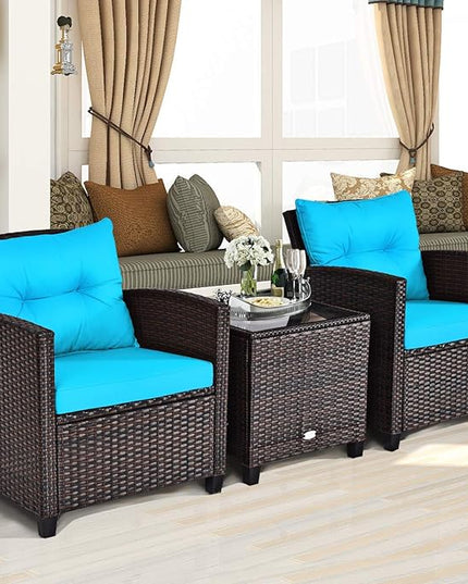 3 PCS Patio Furniture Set, OneSize, Turquoise - LeafyLoom