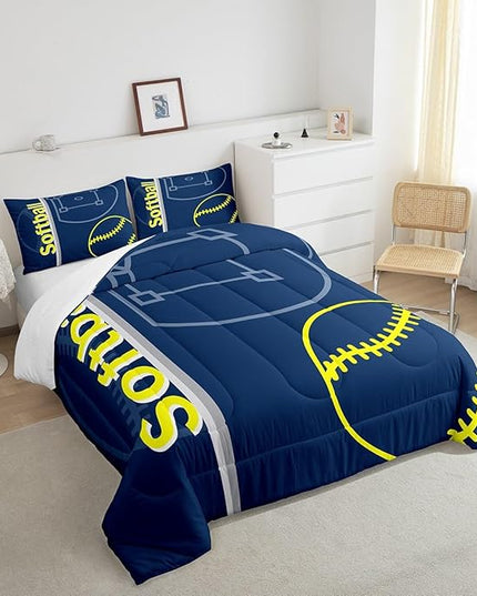 Feelyou Kids Softball Comforter Set Full Size Sports Game Bedding Set for Boys Girls Teens Bedroom Decor Baseball Comforter Women Men Softball Gaming Duvet Set with 2 Pillow Case - LeafyLoom