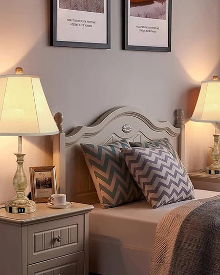 Farmhouse Table Lamp Touch Control 3-Way Dimmable, Modern Nightstand Lamp with 2 USB Port Bedside Desk Lamp with Fabric Shade for Living Room Bedroom Hotel (Pack-01) - LeafyLoom