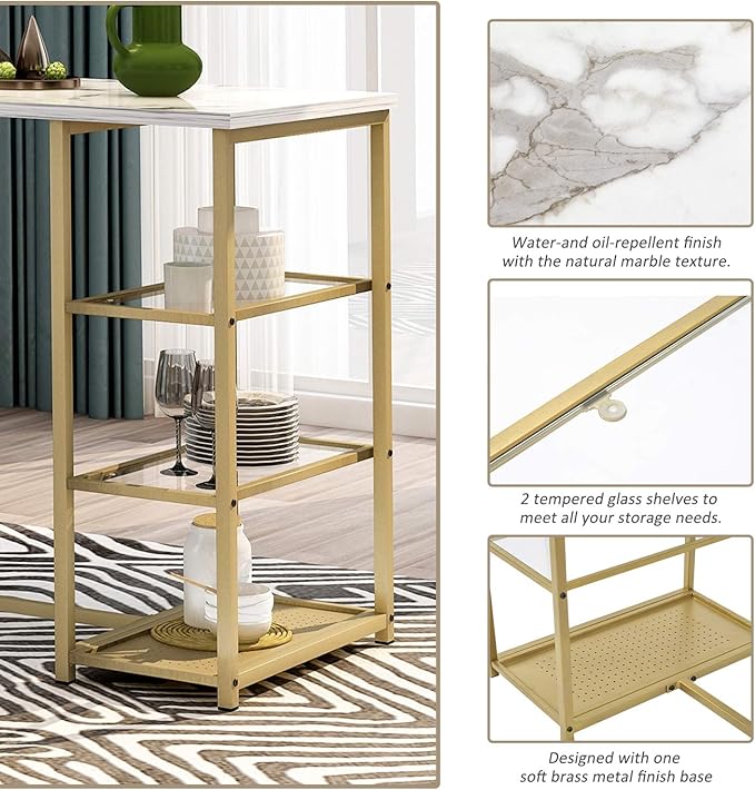 Merax 3-Piece White/Gold Modern Pub Set Counter Height Breakfast Table with 4 Bar Stool for Kitchen Dining Room - LeafyLoom