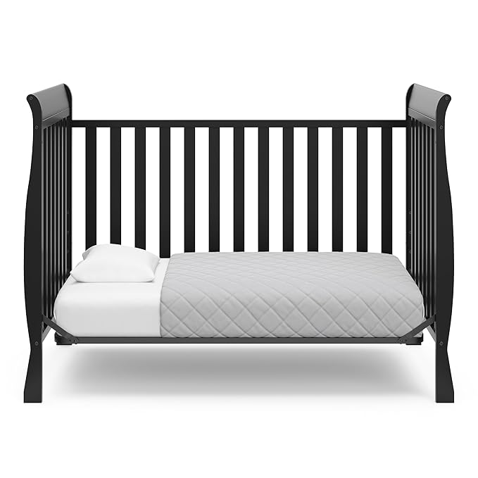 Storkcraft Maxwell Convertible Crib (Black) – GREENGUARD Gold Certified, Converts to Toddler Bed and Daybed, Fits Standard Full-Size Crib Mattress, Classic Crib with Traditional Sleigh Design - LeafyLoom