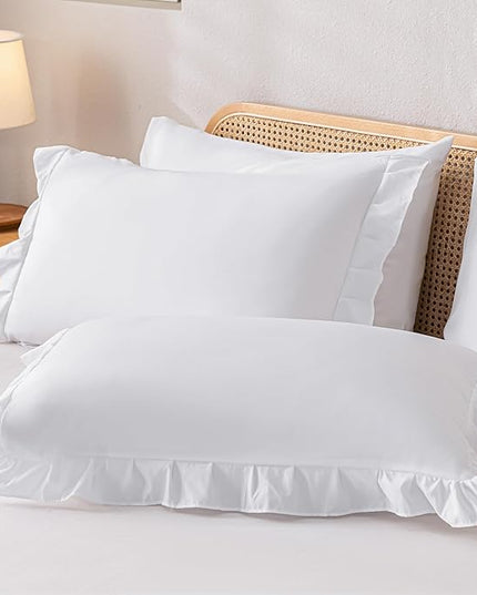 JANZAA California King Comforter Set White Comforter Ruffle 3PCS Soft Fluffy Boho Comforter Vintage Farmhouse Bed Comforter Set Shabby Chic Bedding with 2 Pillowcases for All Season - LeafyLoom