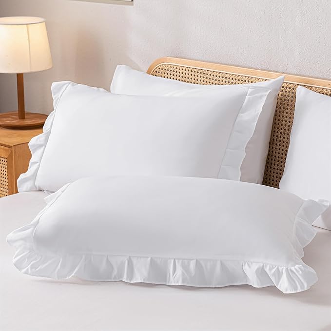 JANZAA California King Comforter Set White Comforter Ruffle 3PCS Soft Fluffy Boho Comforter Vintage Farmhouse Bed Comforter Set Shabby Chic Bedding with 2 Pillowcases for All Season - LeafyLoom