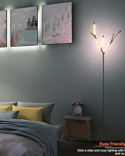 Modern LED Tree Floor Lamp, Black Sputnik Standing Lamp with 6 Chandelier 3000K Warm White Lights, Elegant Slim Tall Pole Lamp for Living Room Bedroom Office Hotel - LeafyLoom