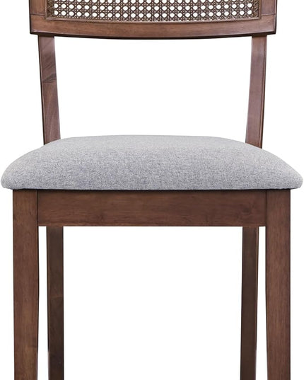 5-Piece Retro Vintage Style Wooden Round Dining Table Set with 4 Upholstered Chairs with Rattan Backrests for Kitchen, Breakfast Nook, Living Room, Walnut, 47.2" L x 47.2" W x 29.9" H - LeafyLoom