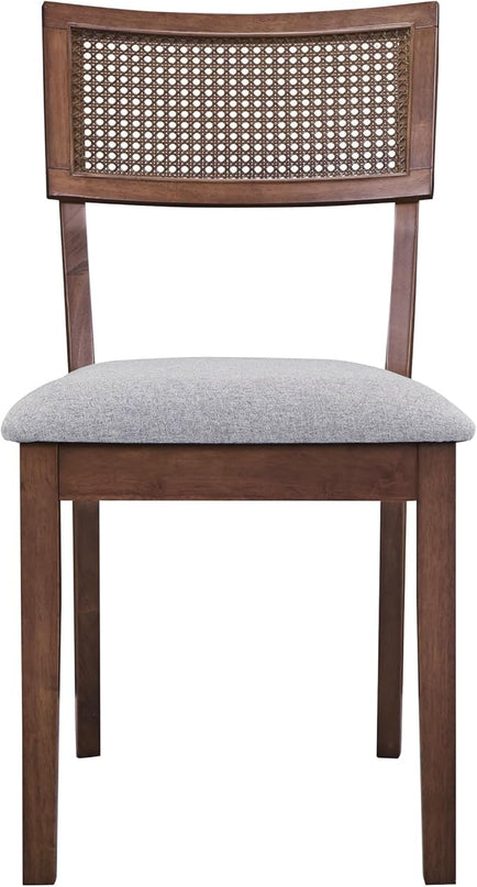 5-Piece Classic Retro Style Dining Set with Round Table and 4 Upholstered Chairs with Rattan Backrests for Kitchen, Living Room, Walnut, 47.2" L x 47.2" W x 29.9" H - LeafyLoom