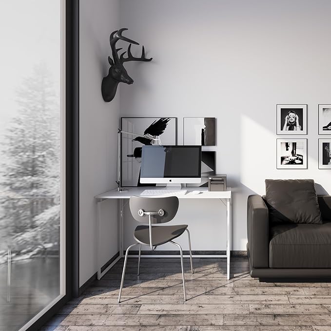 Folding Desk 40 Inch - Small Foldable Desk for Small Space Minimalist, Space Saving Collapsible Compact Desk Portable Table for Craft, Writing, Study and Work (No Assembly Required) - LeafyLoom