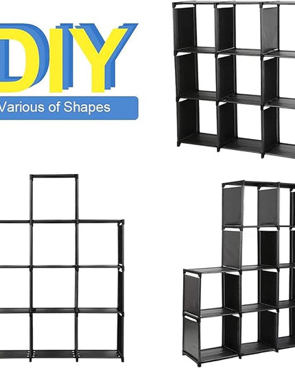 10-Cube Storage Organizer Rack, Staircase Organizer Modular Bookcase, DIY Storage Organizer Closet Shelf, Bookcase in Living Room, Bedroom for Toys and Daily Necessities, Black - LeafyLoom