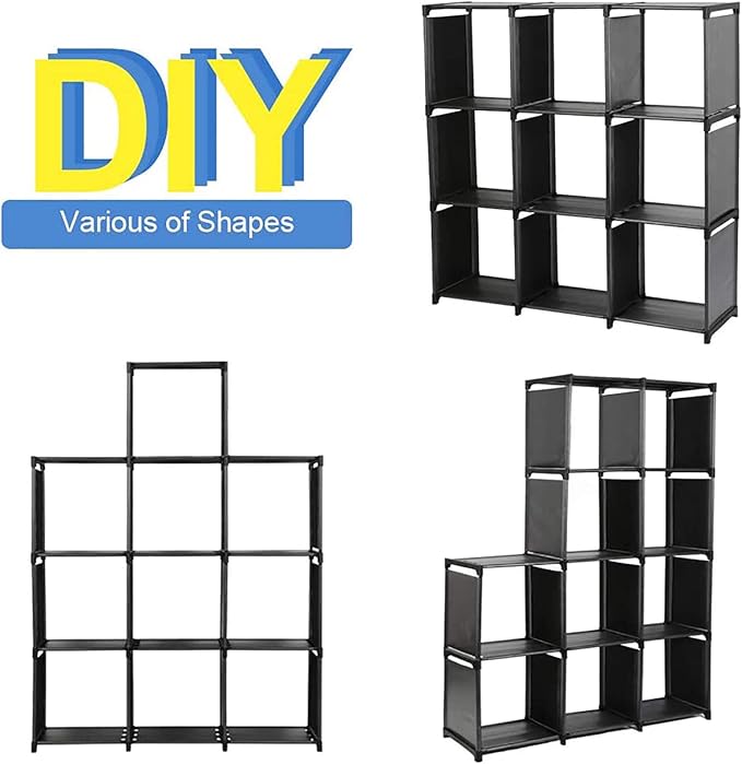 10-Cube Storage Organizer Rack, Staircase Organizer Modular Bookcase, DIY Storage Organizer Closet Shelf, Bookcase in Living Room, Bedroom for Toys and Daily Necessities, Black - LeafyLoom