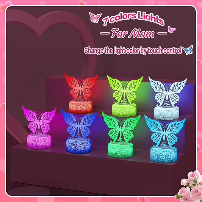 Linkax Mom Birthday Gifts, 7 Colors Changing Butterfly Gifts for Mom from Daughter Son, Mom Gifts Room Decorative Night Light, Thanksgiving Mothers Day Birthday Gifts for Mom, Best Mom Ever Gifts - LeafyLoom
