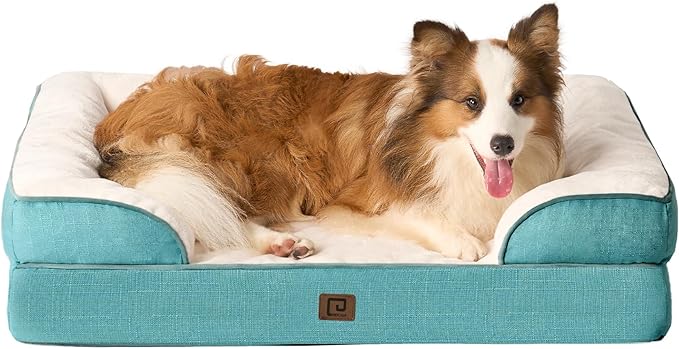 EHEYCIGA Orthopedic Dog Beds for Large Dogs, Waterproof Memory Foam Large Dog Bed with Sides, Non-Slip Bottom and Egg-Crate Foam Large Dog Couch Bed with Washable Removable Cover, Turquoise Blue EHEYCIGA