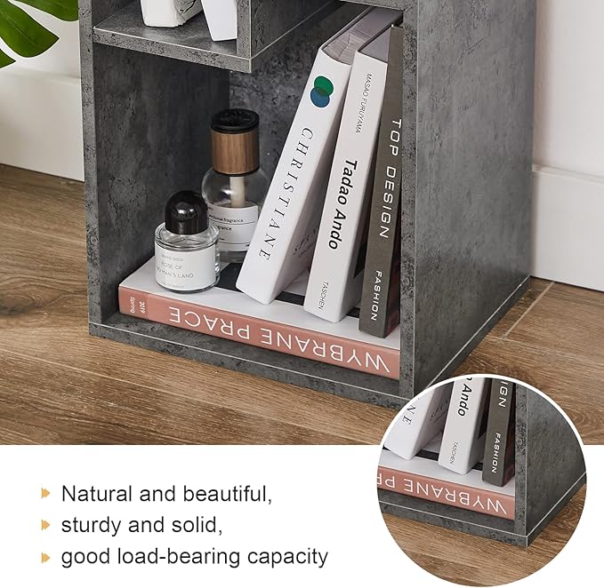 VECELO 3-Tier Small Bookcase, 4 Cube Bookshelf with Height Difference Shelves for Most Books, Modern Floor Standing Unit, Each Shelf Hold Up to 66 LBS for Living Room Bedroom, Grey - LeafyLoom