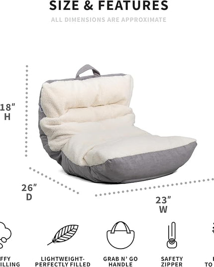 Big Joe Roma Kid's Bean Bag Chair, Oat Sherpa and Graphite, Vegan Suede, 2 feet - LeafyLoom