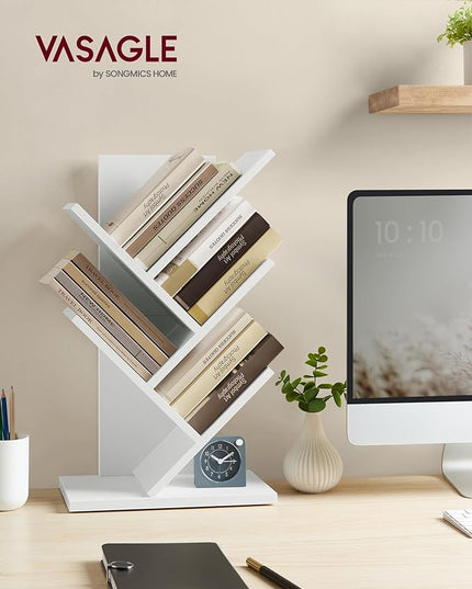 VASAGLE Tree Bookshelf, 5-Tier Bookcase, Small Bookshelf, Space-Saving Corner Shelf, Book Tree, Holds Books, CDs, Games, for Bedroom, Living Room, Home Office, Cloud White ULBC183T14 - LeafyLoom
