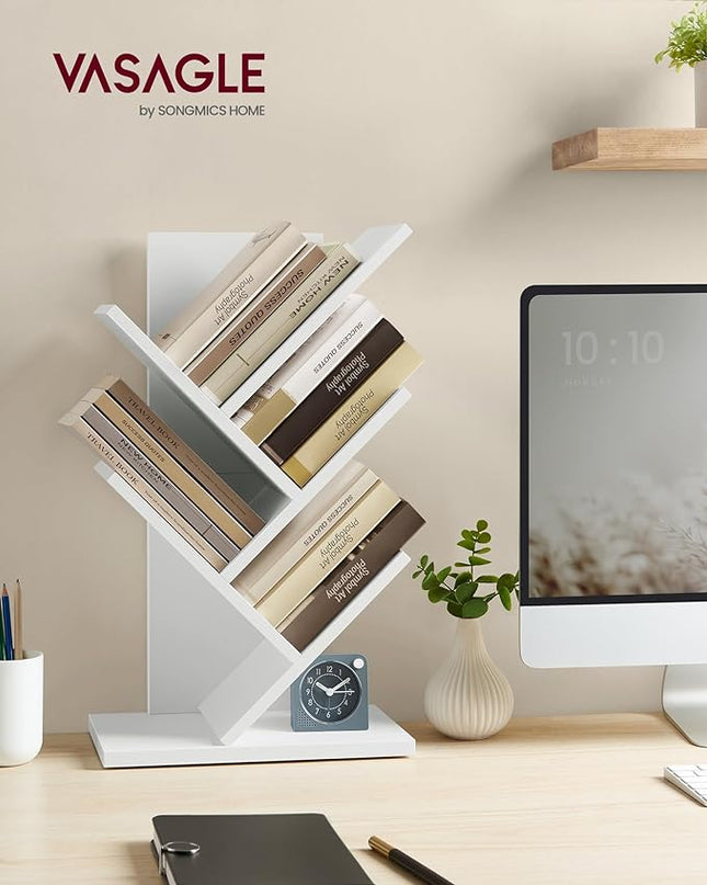 VASAGLE Tree Bookshelf, 5-Tier Bookcase, Small Bookshelf, Space-Saving Corner Shelf, Book Tree, Holds Books, CDs, Games, for Bedroom, Living Room, Home Office, Cloud White ULBC183T14 - LeafyLoom